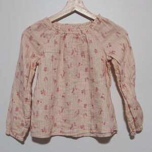Cat & Jack Girls Blush Pink Floral Gold Metallic Striped Peasant Top Size 8